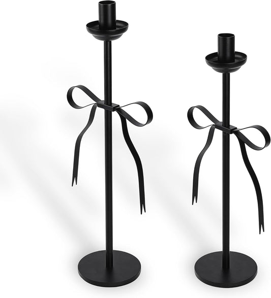 Skiennix Black Taper Candlestick Holders - Set of 2 Modern Metal Candle Stands for Dining Table Decor