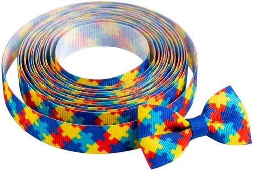 3/8" Narrow Autism Awareness Ribbon - 25 Yards Thin Grosgrain for Hair Bows & Crafts