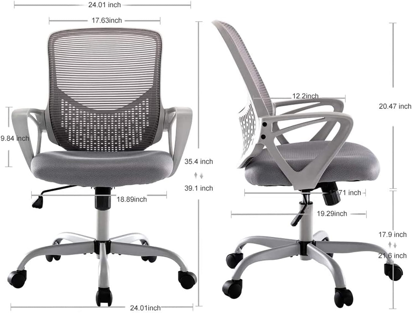 Regine Switzerland Ergonomic Office Chair - Adjustable Rolling Mesh Desk Chair with Lumbar Support | Modern Mid Back Design