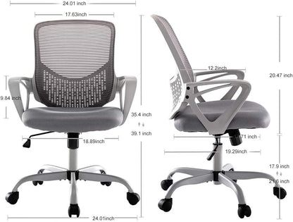 Regine Switzerland Ergonomic Office Chair - Adjustable Rolling Mesh Desk Chair with Lumbar Support | Modern Mid Back Design