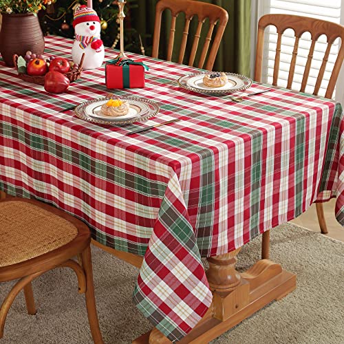 SASTYBALE Christmas White Plaid Rectangular Tablecloth 60 x 84 Inch