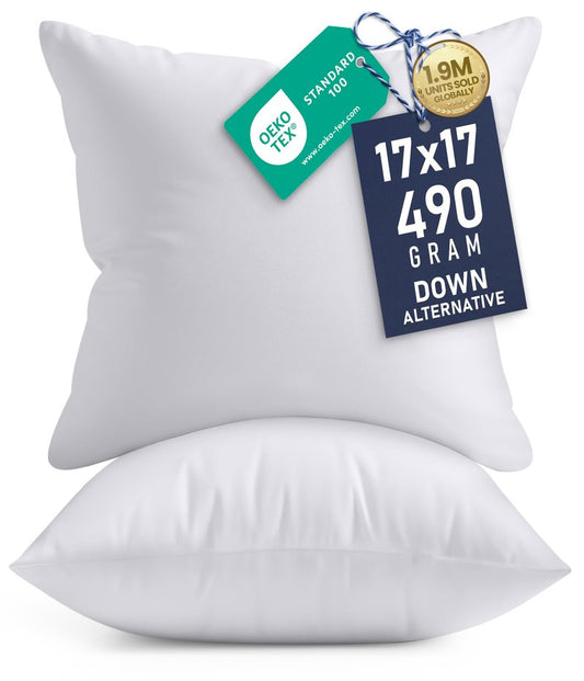 Utopia Bedding 17x17 Pillow Inserts, Set of 2, White – Indoor Decorative Throw Pillows for Bed, Sofa & Couch – Soft, Supportive & Fluffy Cushion Inserts