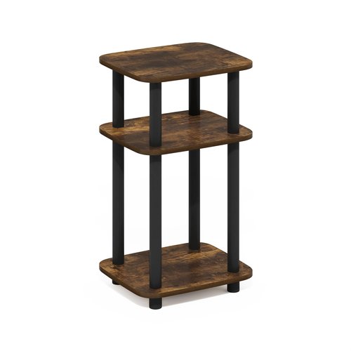 Furinno JUST Side Table, 3-Tier Turn-N-Tube End Table with Open Shelf, Round Curve Corner Night Stand, Bedside Table, Easy Assembly, for Living Room, Bedroom, Amber Pine
