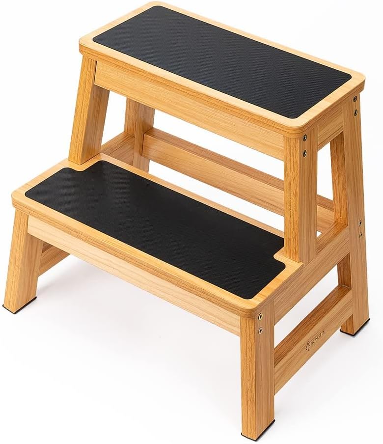 StrongTek Wood Step Stool - 17" Tall Two-Step Design for Adults & Kids | Heavy-Duty 500 lbs Capacity