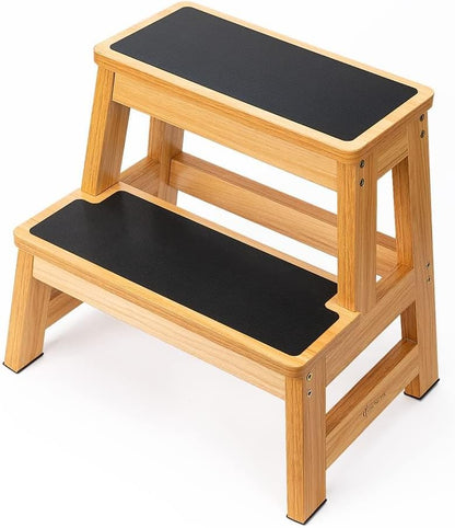 StrongTek Wood Step Stool - 17" Tall Two-Step Design for Adults & Kids | Heavy-Duty 500 lbs Capacity