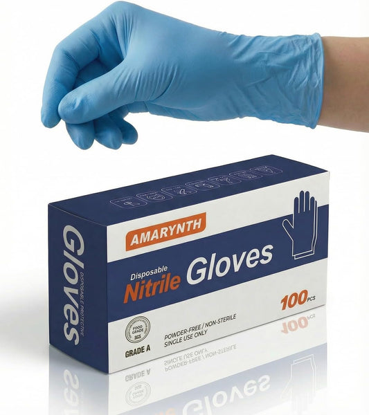 Amarynth Premium Disposable Gloves - 4 Mil Latex-Free & Powder-Free with Textured Fingertips | 100 Count