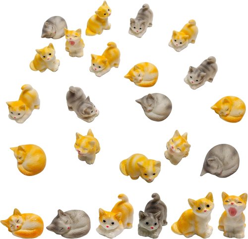 Exasinine Miniature Cat Figurines - 18 Cute Kittens for Fairy Gardens & DIY Terrarium Decor