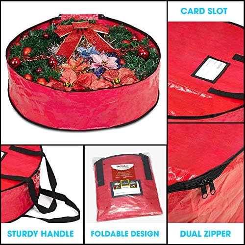 ProPik Christmas Wreath Storage Bag - Heavy-Duty Tear Resistant Holiday Container - 36” X 8” (Red)