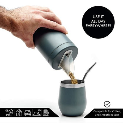 BALIBETOV Complete Yerba Mate Set - Modern Mate Gourd, Thermos, Yerba Container, Bombilla and Cleaning Brush Included - All Premium Quality 304 18/8 Stainless Steel (GRAY)