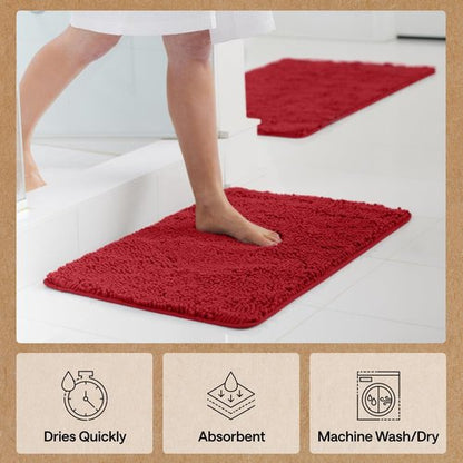 GORILLA GRIP Bath Rug Mat 36x24, Thick Soft Absorbent Chenille, Quick Dry Microfiber Mats, Rubber Backing Washable Shower Floor Rugs, Bathmat Runner, US Designed Bathroom Home Decor Accessories Red