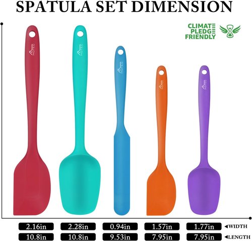 HOTEC Silicone Rubber Spatula Set - Heat Resistant 600℉, Non-Stick & Dishwasher Safe | Multicolor, Set of 5