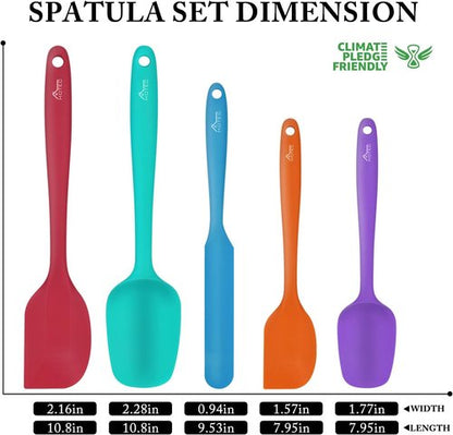 HOTEC Silicone Rubber Spatula Set - Heat Resistant 600℉, Non-Stick & Dishwasher Safe | Multicolor, Set of 5