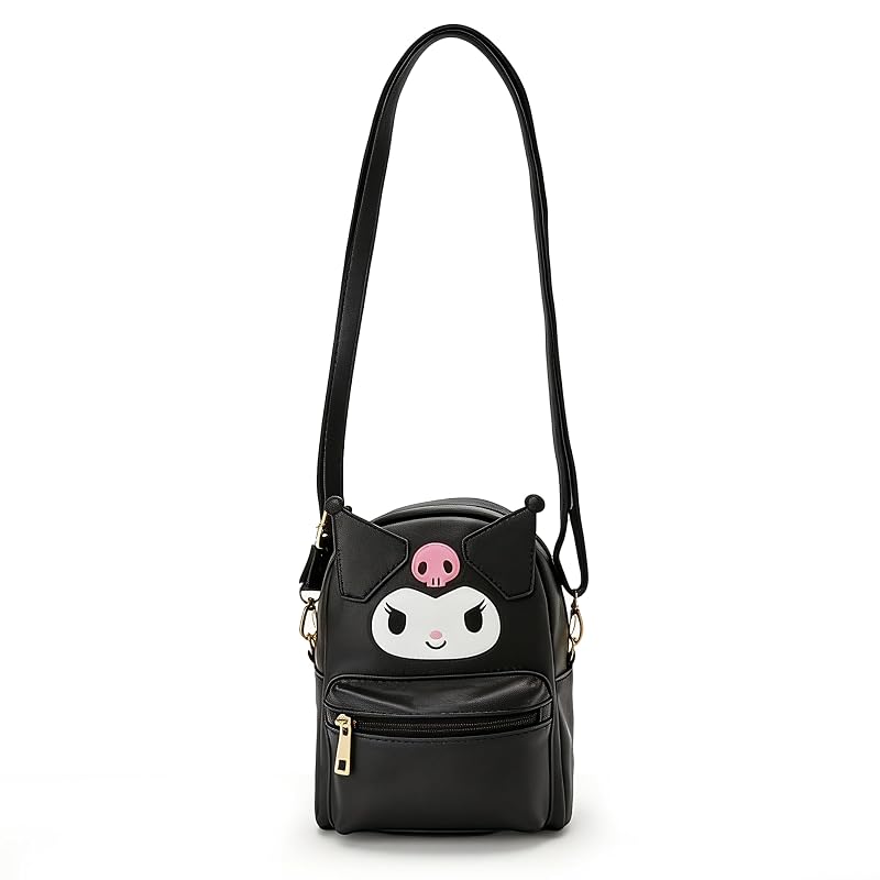 Umini Cute Cartoon Crossbody Backpack - Black, Adjustable Strap, Small PU Leather Bag