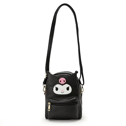 Umini Cute Cartoon Crossbody Backpack - Black, Adjustable Strap, Small PU Leather Bag