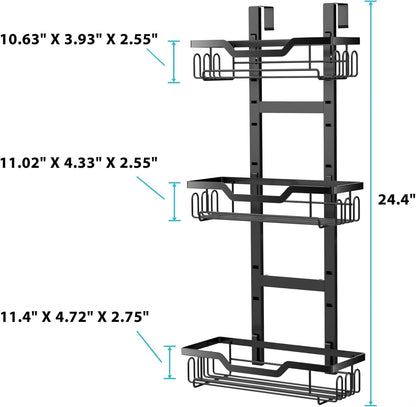 Moforoco Over The Door Shower Caddy - 3-Tier Hanging Organizer for Bathroom & Kitchen Storage - Black