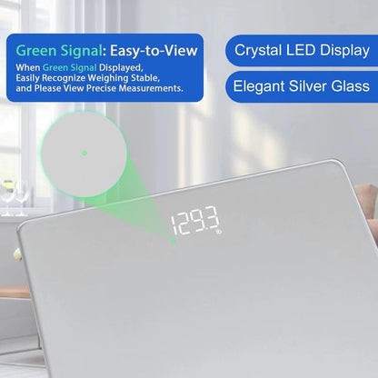 Homebuds Bathroom Scale for Body Weight, Precision 0.1lb by Our Professional Factory Since 2001, Weight Scale LED Display and Step-On, 3*AAA Batteries Included, 400lb/182kg, Silver