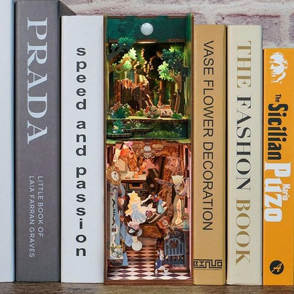 Hands Craft DIY Book Nook Kit - Miniature House with LED Lights | 3D Wooden Puzzle Bookends