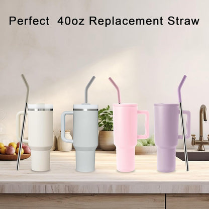 Stanley Replacement Straws - Reusable Metal Straws for 40oz Tumblers | 4-Pack 12" Extra Long with Silicone Tips