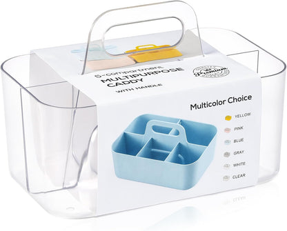 Multiuse Caddy Organizer by [Brand Name] - Portable Divided Tote Bin for Art, Makeup & More - Clear