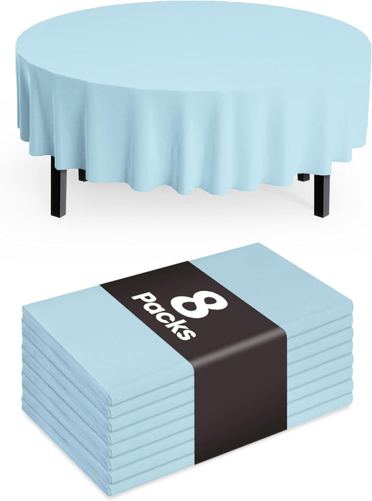 Pureegg Round Plastic Tablecloths - 8 Pack, Leakproof & Sturdy, Baby Blue, 84'' for Easter Parties & Weddings