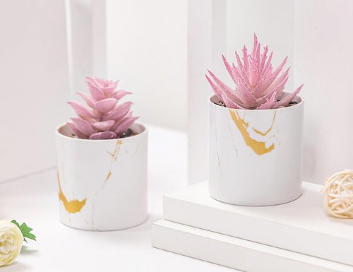 Der Rose Artificial Succulent Plants - Set of 2 Mini Pink Decor for Office Desk & Home Vanity