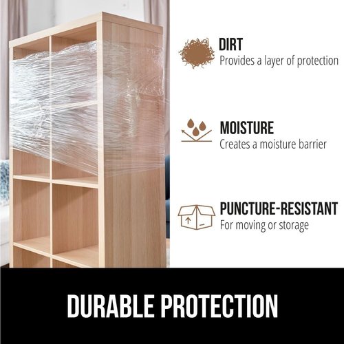 GORILLA GRIP Heavy Duty Stretch Film - 500ft Puncture Resistant Shrink Wrap Roll for Shipping & Moving