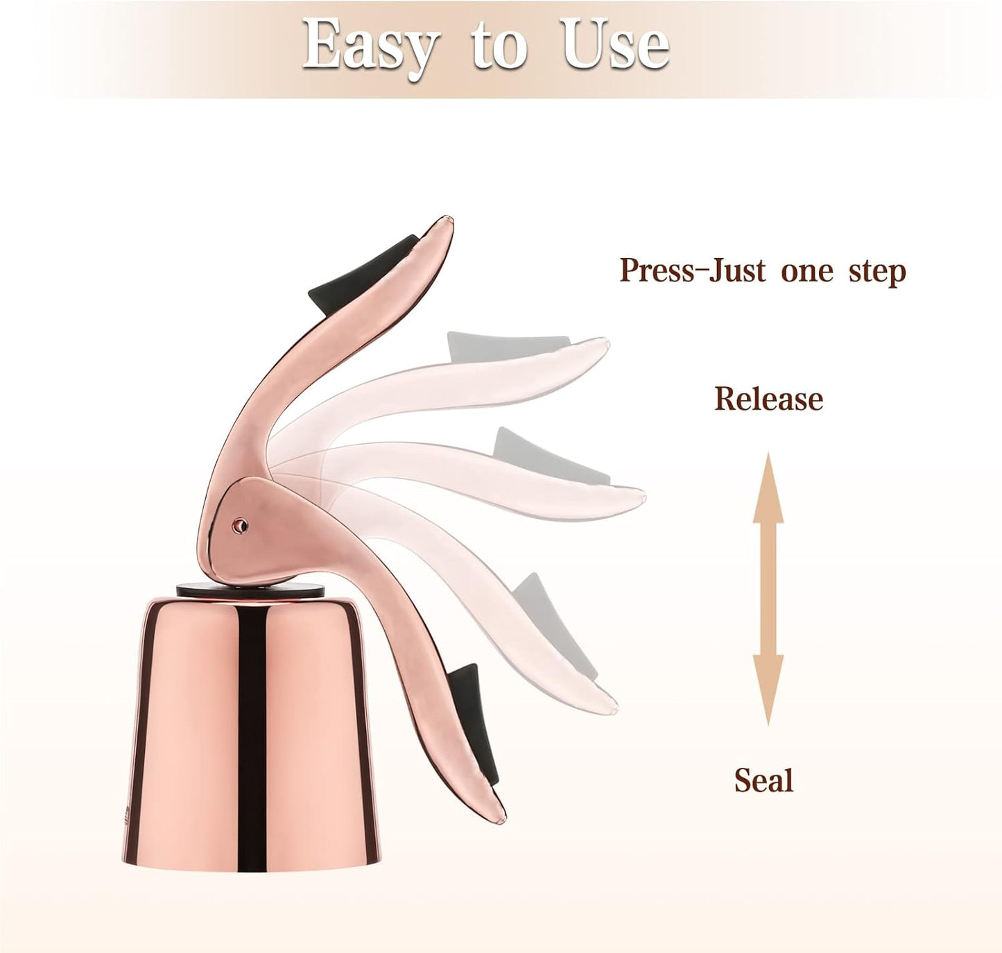 OWO Stainless Steel Wine Bottle Stopper, Reusable Wine Saver with Silicone Seal, Decorative Bottle Sealer, Keeps Fresh (Rosegold, 1 Pack)