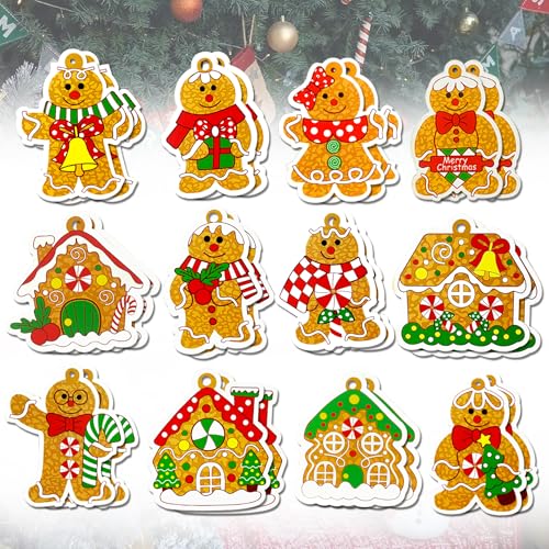 Christmas Wooden Gingerbread Man Ornaments Set - Double-Sided 24 pcs - Holiday Tree Decorations