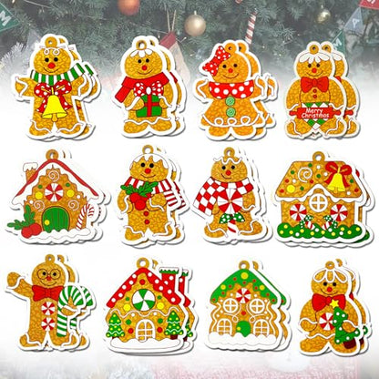 Christmas Wooden Gingerbread Man Ornaments Set - Double-Sided 24 pcs - Holiday Tree Decorations