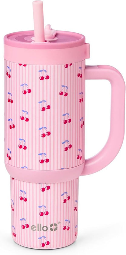 Ello Oasis 18oz Stainless Steel Tumbler - Stylish Preppy Cherries Design for On-the-Go Hydration