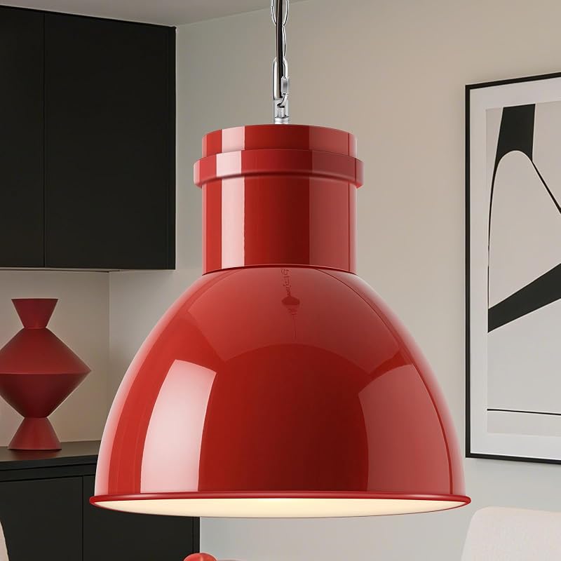 Red Pendant Light for Kitchen Island - 10.6" Wide, 71" Adjustable Height with Metal Shade