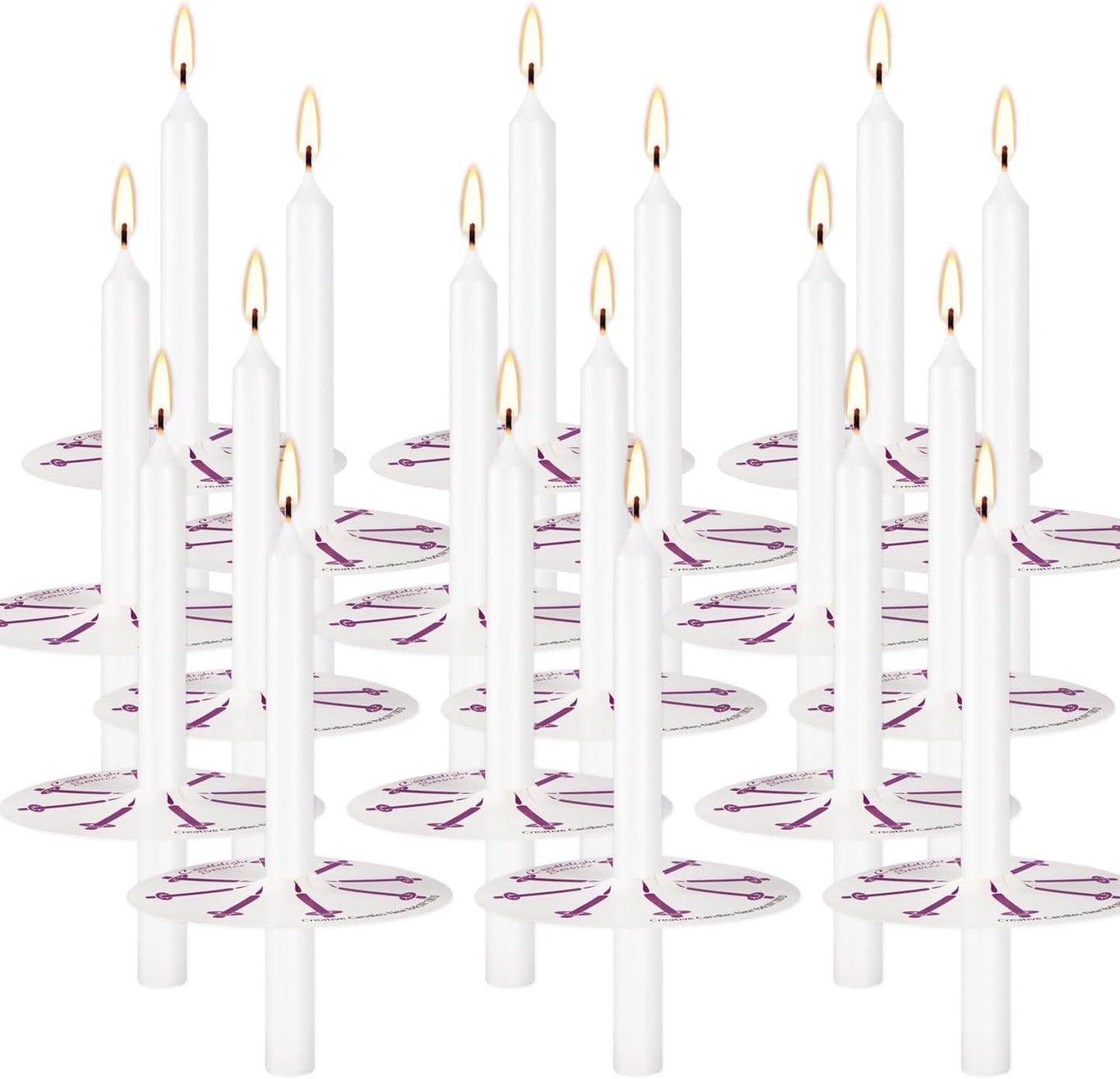 Skiennix 200 White Taper Candles - Smokeless & Unscented with Drip Protectors | 4.7'' H x 0.47'' D for Prayers & Memorials
