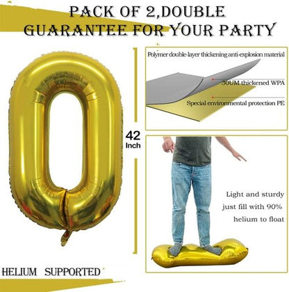 GOER Gold Foil Number 0 Balloons - 42 Inch for 10th to 100th Birthday & Anniversary Celebrations