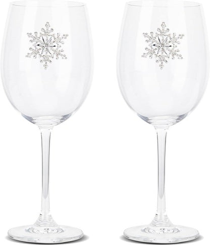 Bdor Christmas Wine Glasses - Jeweled Snowflake Goblets | Set of 2, 19 Oz Holiday Drinkware