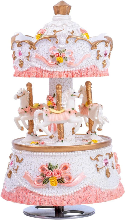Skiennix Carousel Music Box - Colorful LED Lights & Luxury Horse Figurines | Perfect Gift for Kids