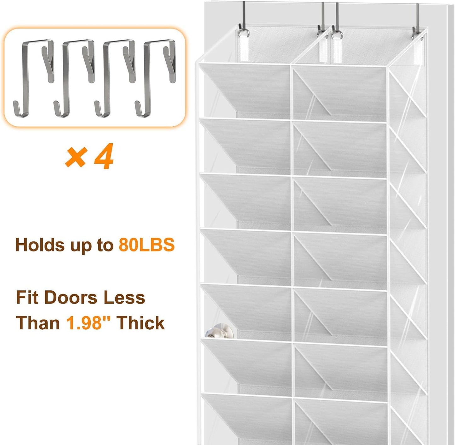 UVIAHOMI Over The Door Shoe Organizer - 10-Tier Clear Pocket Storage for Sneakers, Boots & Heels - White