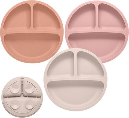 Eascrozn Toddler Plates - 3 Pack Divided Suction Plates | Food-Grade Silicone, BPA-Free, Non-Slip, Microwave & Dishwasher Safe