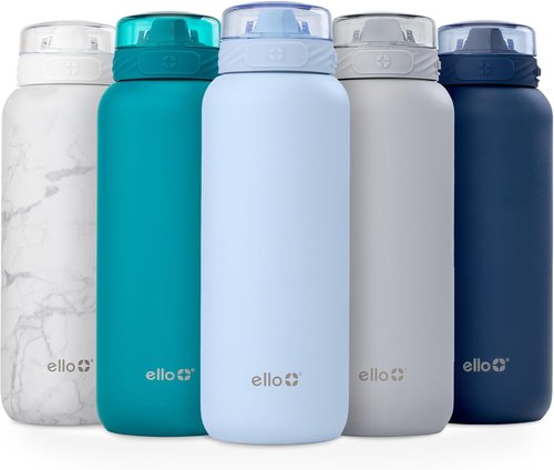 Ello Cooper 40oz Stainless Steel Water Bottle - Double Walled, Vacuum Insulated, Leak Proof | Halogen Blue