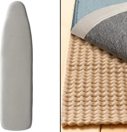 GORILLA GRIP Ironing Board Cover - 15x54 Inches | Silver Color with Rug Gripper - Beige Bundle