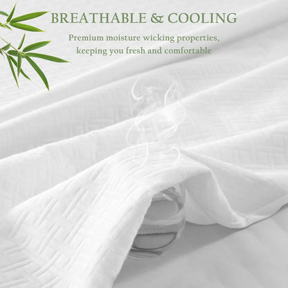 Skiennix Waterproof Mattress Protector - Queen Size Bamboo Viscose Cooling Pad | Breathable & Noiseless, Fits 8''-21'' Deep Mattresses