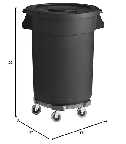 PRO&Family 32 Gallon Round Trash Can - Heavy-Duty Plastic Waste Container with Lid & Dolly for Kitchen, Office, Outdoor Use | Black