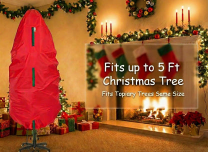 Skiennix Upright Christmas Tree Storage Bag - Durable Dustproof Cover for 5 Ft Artificial Trees | Easy to Use, Red