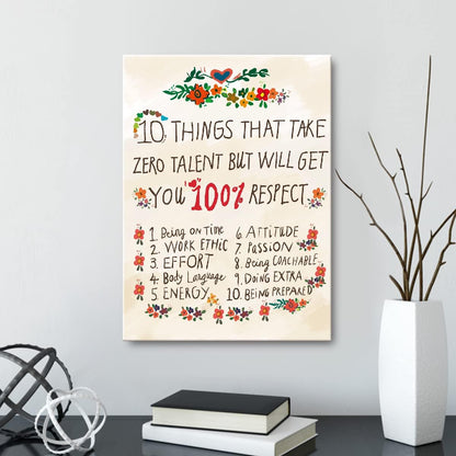 Zero Talent Wall Art - Inspirational Framed Canvas Prints for Teen Girls' Bedroom Decor | 10 Things That Take Zero Talent