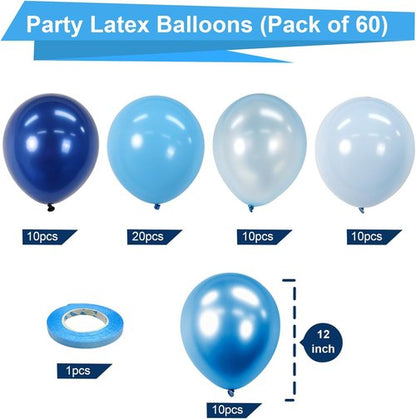 Bezente Blue Balloons Set - 60pcs 12-Inch Metallic & Pastel Blue Latex Balloons for Celebrations