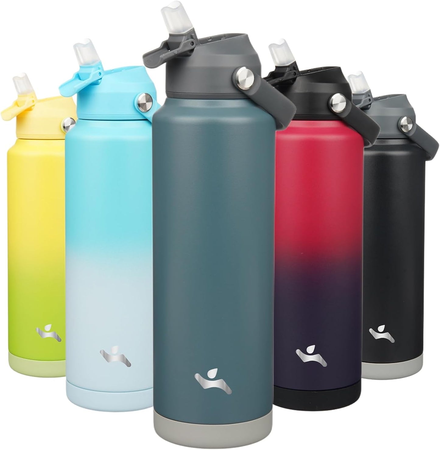 Skiennix Insulated Water Bottle - 40 Oz Stainless Steel with Straw Lid & Silicone Handle | Dark Gray