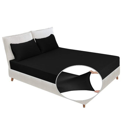 Soft Stretch Queen Fitted Sheet & 2 Pillowcases Set(No Flat Sheet) - Jersey Knit Microfiber, Super Stretchy & Stay Put for Mattress (Deep: 5"-15"), Wrinkle Resistant, Queen, Black