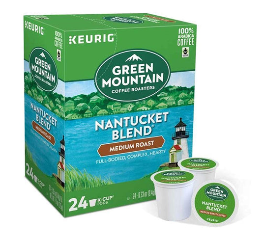 Green Mountain Coffee Pods K-Cups For Keurig Machines Flavored K Cup (All Count Fresh Capsules) Light / Medium / Dark Roast Long Expiry ALL FLAVORS (24 K-Cups Nantucket Blend Coffee)