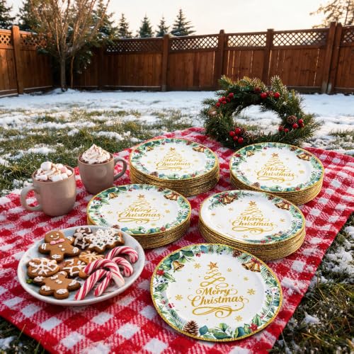 120-Piece Gold Christmas Party Tableware Set for 20 Guests - Disposable Dinnerware Kit