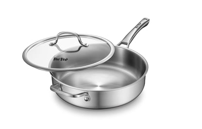 VocVoi 6-Quart Stainless Steel Saute Pan with Lid, 12-Inch Skillet, Dishwasher & Oven Safe, Works on All Cooktops