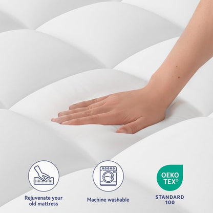 ELEMUSE Queen Mattress Topper - Extra Thick Plush Pillowtop for Back Pain Relief | Deep Pocket Design